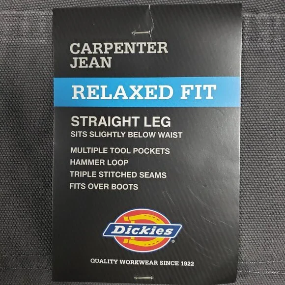 Dickies Men's Relaxed-Fit Carpenter Jean Rinsed Slate Straight Leg 40x32 1932RSL - Picture 3 of 7
